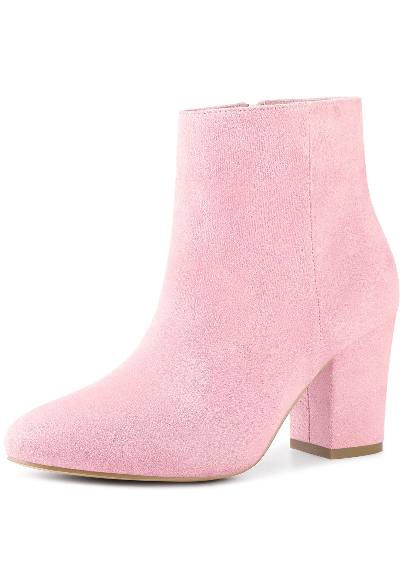 Round Toe Chunky High Heels Ankle Boots for Women, Pink / Pink, hi-res image number 0