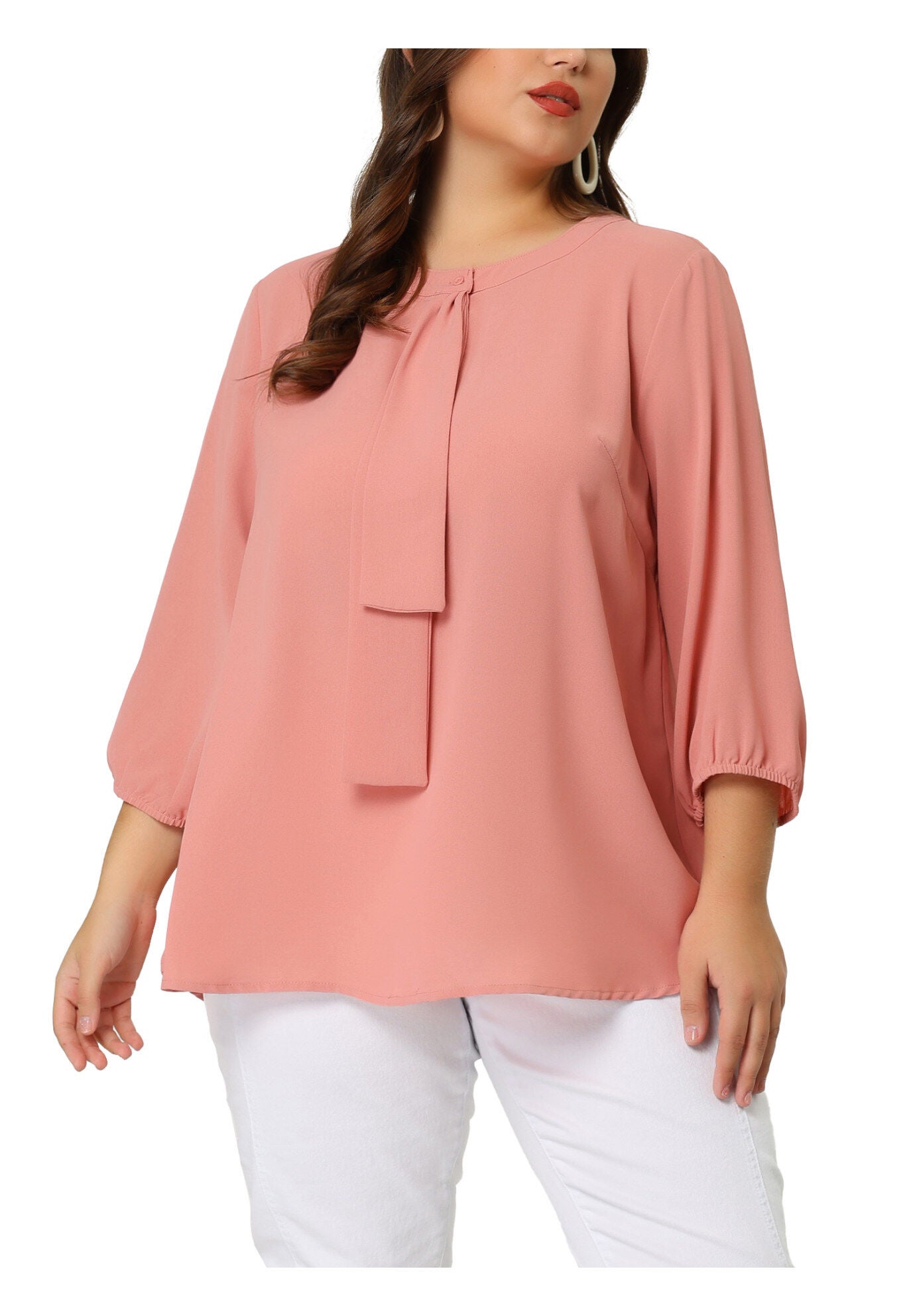 Work Round Neck Ruffle Chiffon Blouse Top, Pink / Pink, alternate image number 2