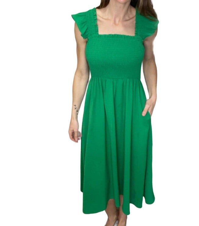 KELLY MIDI DRESS IN GREEN, Green / Kelly Green, hi-res image number null