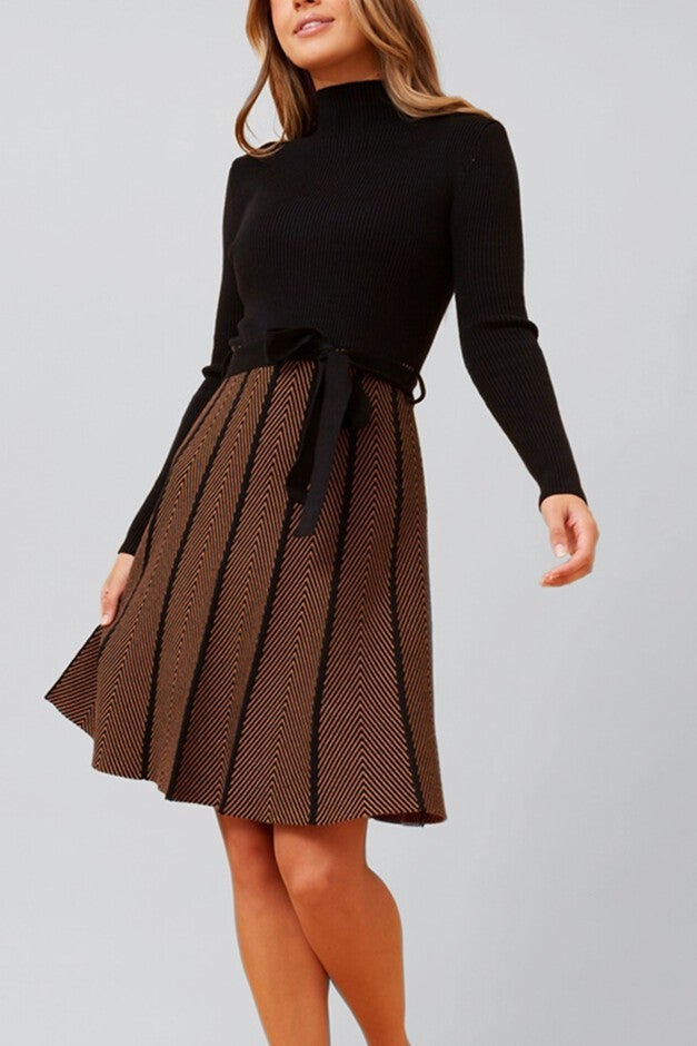 Fiola Dress Knit Solid Mock Herringbone Skirt, Brown / Brown, alternate image number null