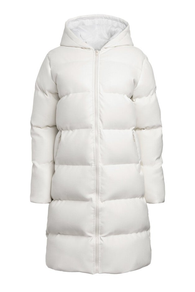White Faux Leather Puffer Coat, White / White, hi-res image number 0