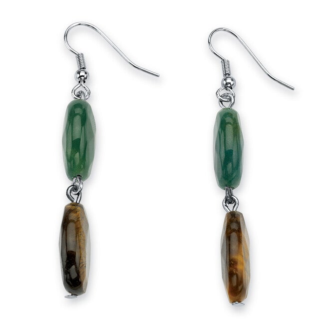 Genuine Jasper and Tiger's Eye Silvertone Necklace and Earrings Set, Brown / Brown, alternate image number 1