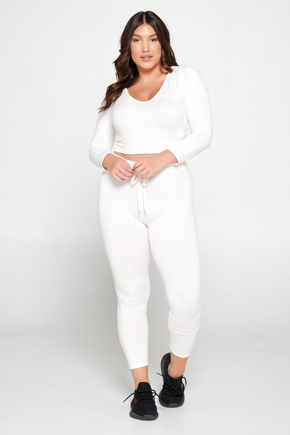Crop Pullover Hoodie and Sweatpants Set, Off White / White, hi-res image number 0