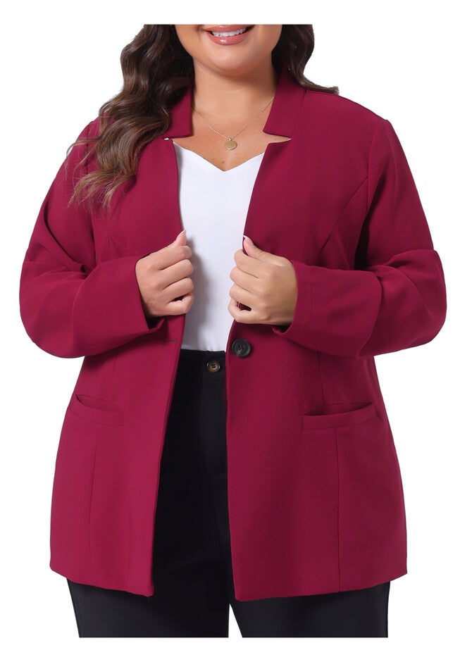 OFFICE WORK BUTTON LONG SLEEVE BLACK BLAZER, Burgundy / Red, alternate image number 2