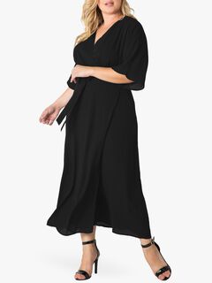 Plus Size Olivia Kimono Wrap Maxi Dress, Black White / Light Grey, hi-res image number 0