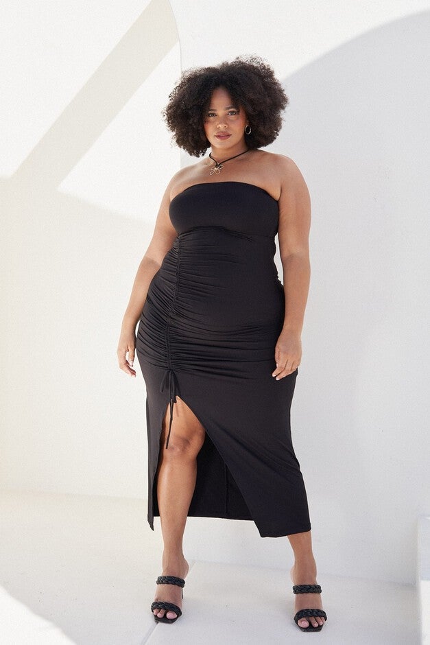 Whitney Ruched Maxi Dress, Black / Black, alternate image number 1