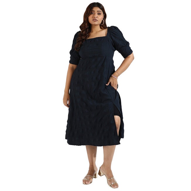 Women Solid Black Side Slit Dresses, Navy / Navy, hi-res image number null