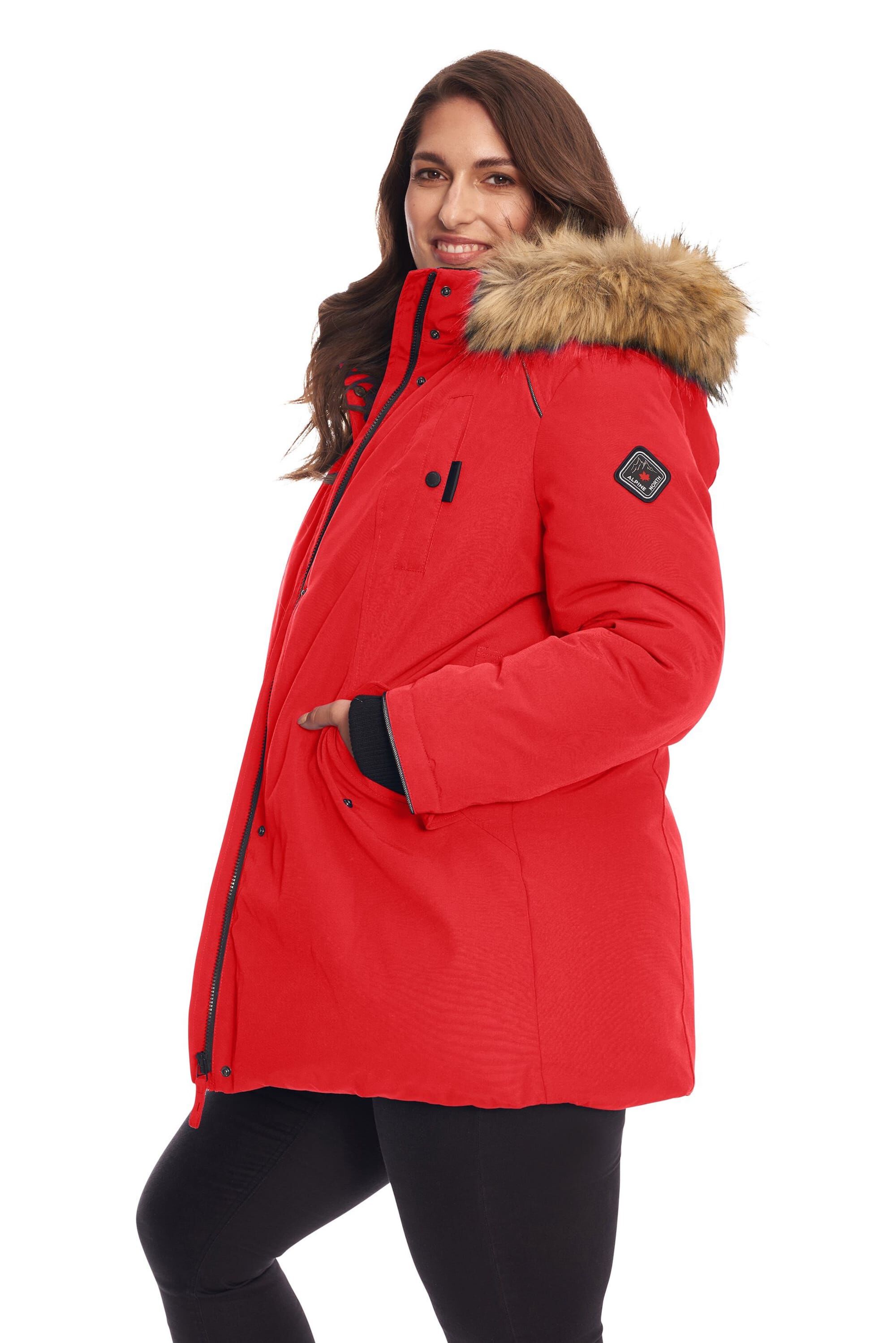 GLACIER | Vegan Down Recycled Parka Winter Jacket, Crimson / Red, alternate image number 1