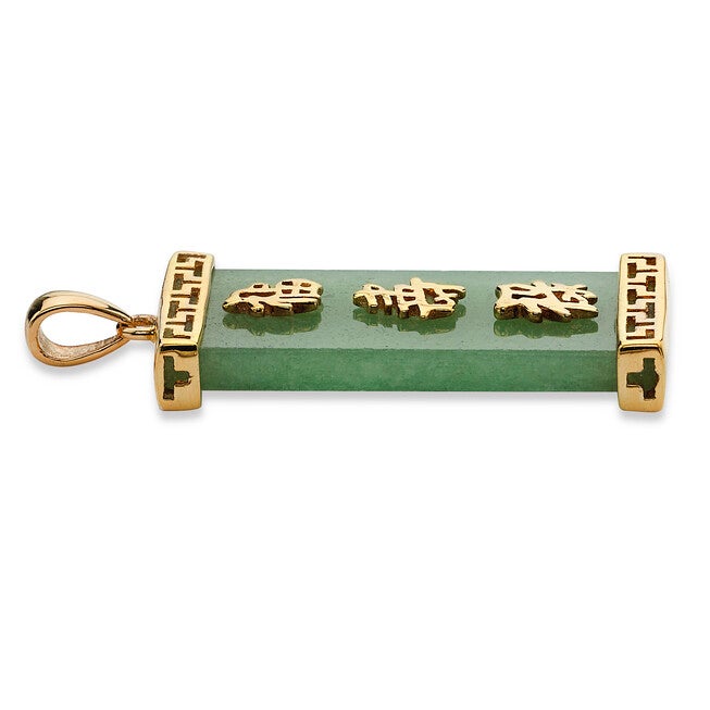 Green Jade Good Luck Pendant in 14k Gold Plated .925 Sterling Silver, , alternate image number null