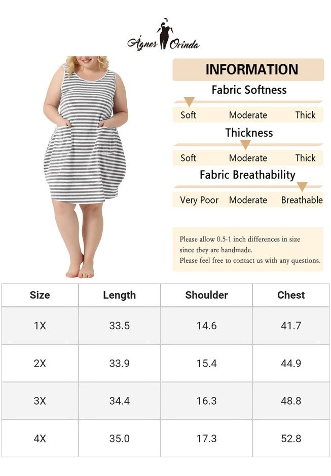 Sleeveless Pajama Sleepdress with Pockets, Grey / Light Grey, alternate image number 4