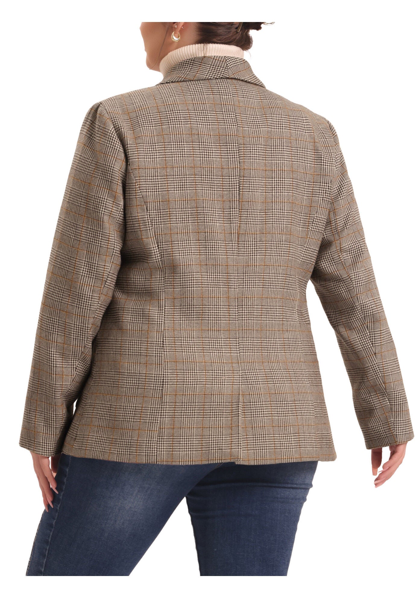 PLAID LAPEL SINGLE BREASTED BLAZER, Brown / Brown, alternate image number 3