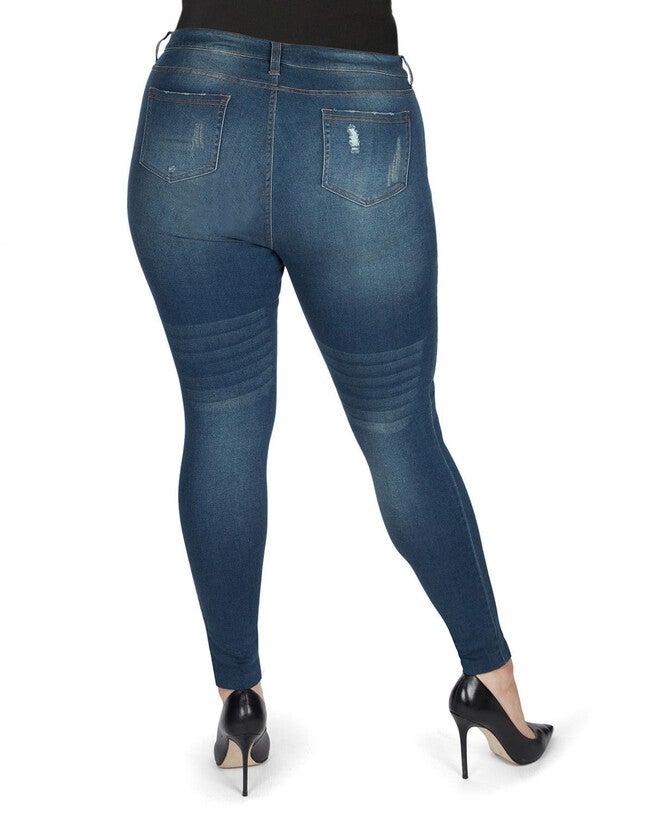 Distressed Bamboo Blend Denim Jeggings, Dark Wash / Dark Wash, alternate image number null