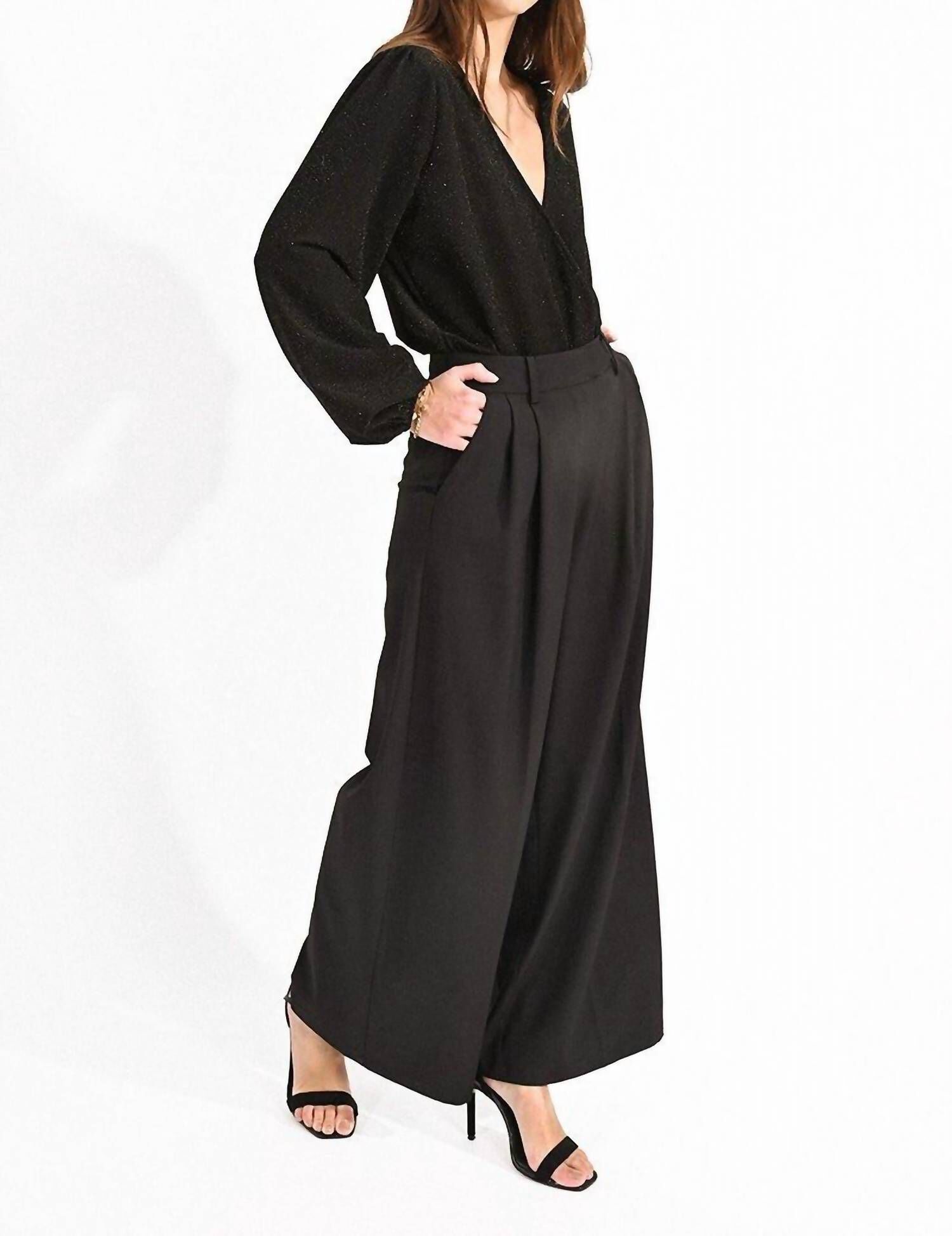 LADIES WOVEN PANT IN BLACK, Black / Black, alternate image number 3