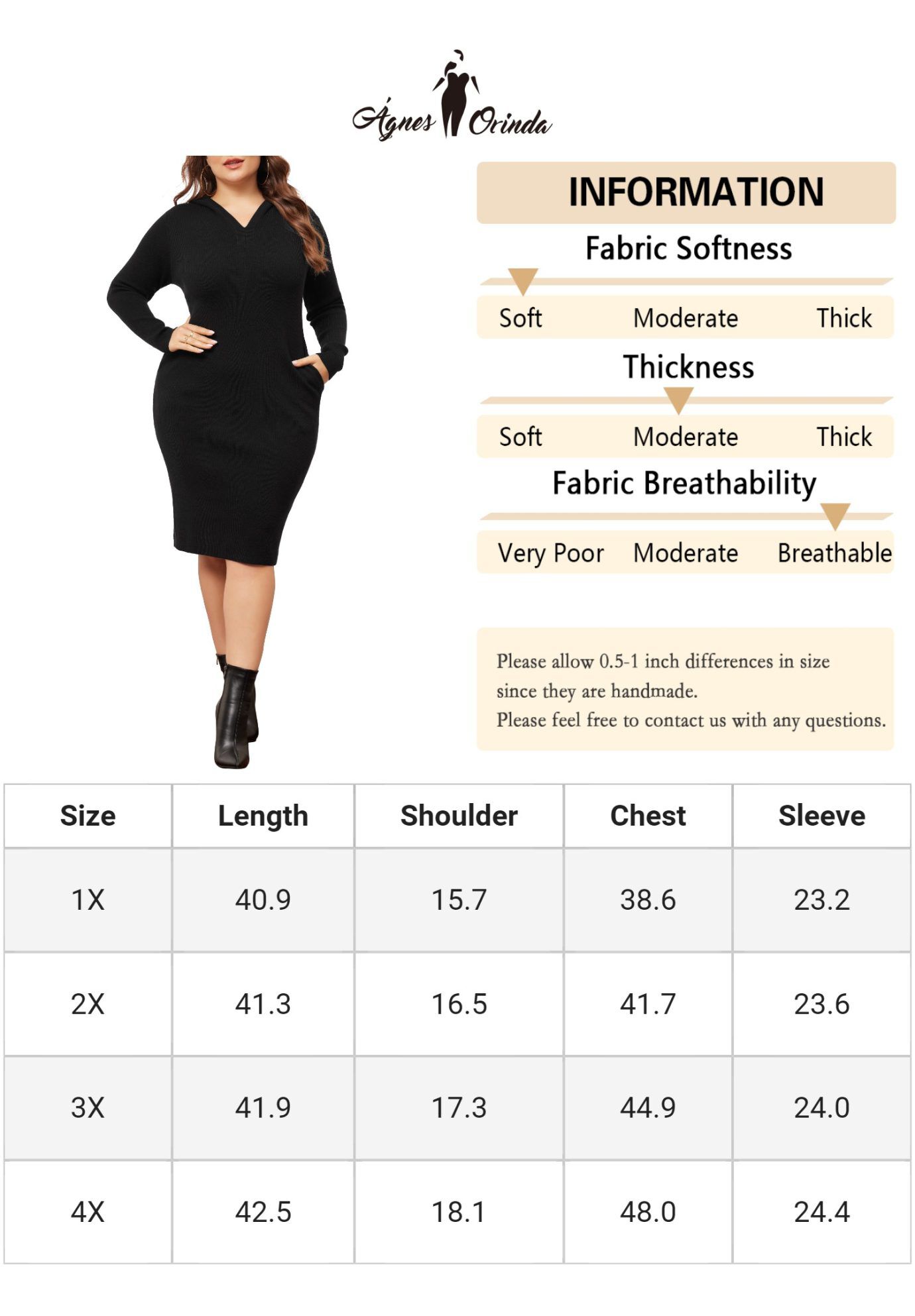 Long Sleeve Knit Pullover Hooded with Pocket Sweater Dress, Black / Black, alternate image number 4