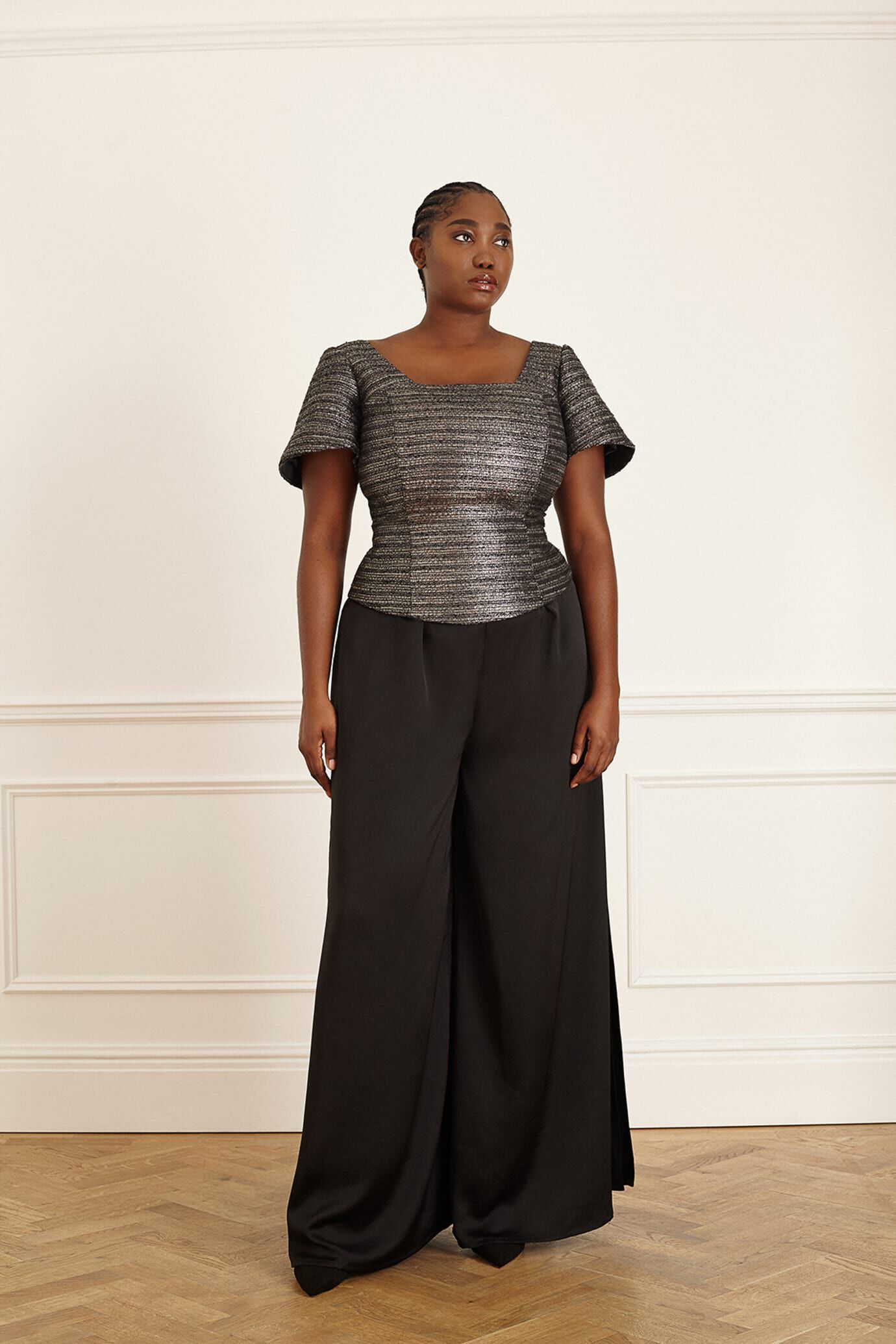 Silver Squared Neck Top, Silver grey / Silver, alternate image number 1