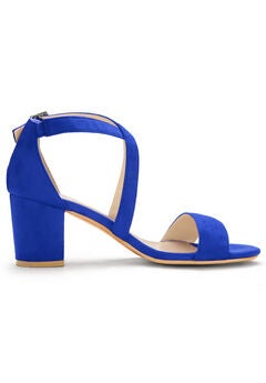 Open Toe Cross Strap Mid Block Heel Sandals
