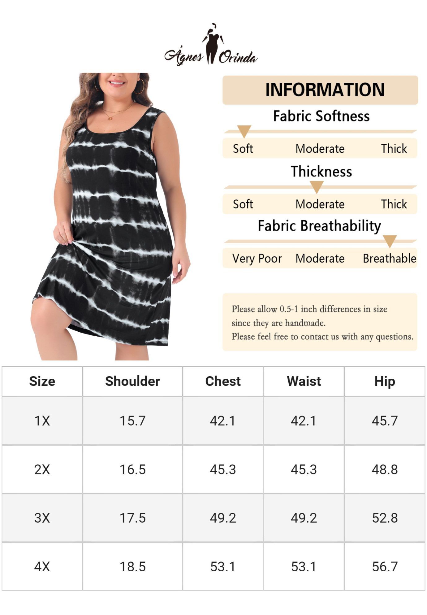 Summer Sleeveless Tie Dye Tank Loose Sundress, Black / Black, alternate image number 4