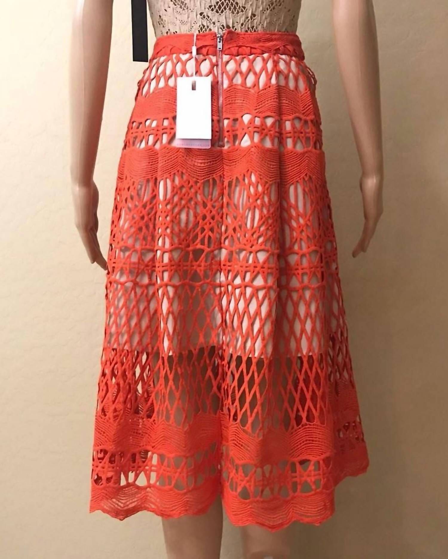 CROCHET LACE MIDI SKIRT IN CHILI, Chili / Red, alternate image number 1