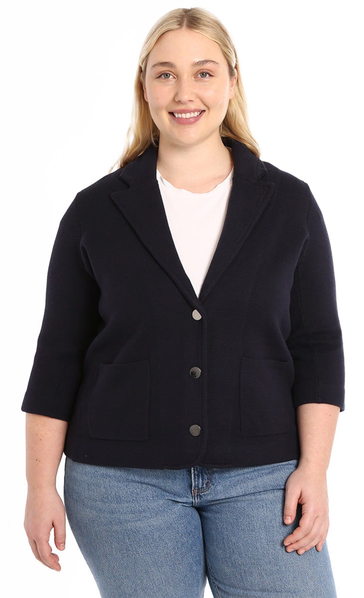 Cotton blend shrunken blazer, Navy / Navy, hi-res image number 0