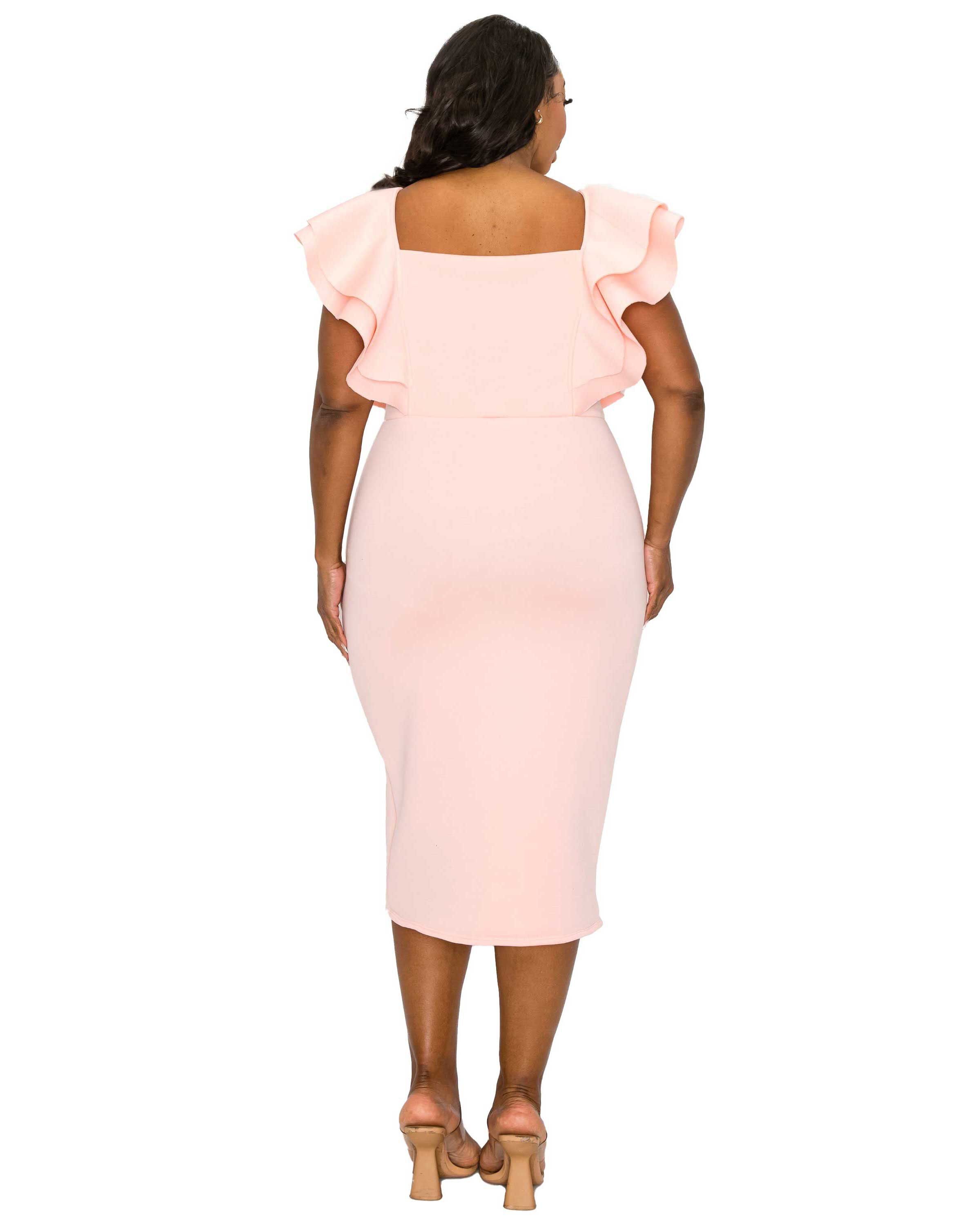 CHARLIE FLUTTER SLEEVE DRESS, Pink / Pink, alternate image number 2