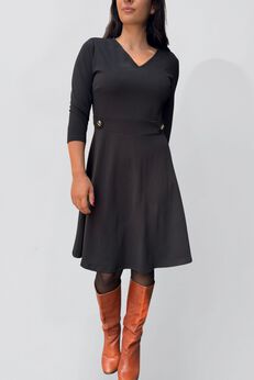 Nathalie A-Line Dress V-Neckline Structured Fit Gold Button Detail