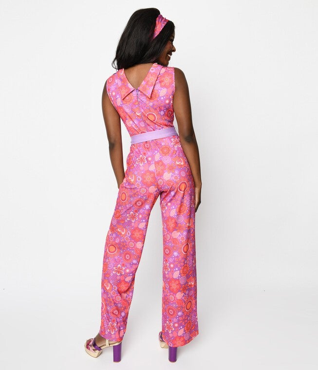 Smak Parlour Groovy Orange Floral Cowl Neck Jumpsuit, PurpleFloral / Purple, alternate image number 2