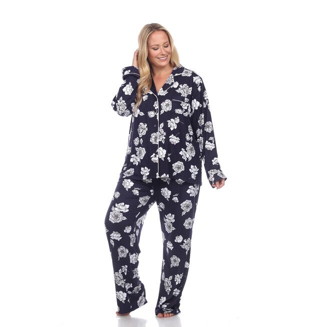 Long Sleeve Floral Pajama Set, Navy / Navy, alternate image number 1