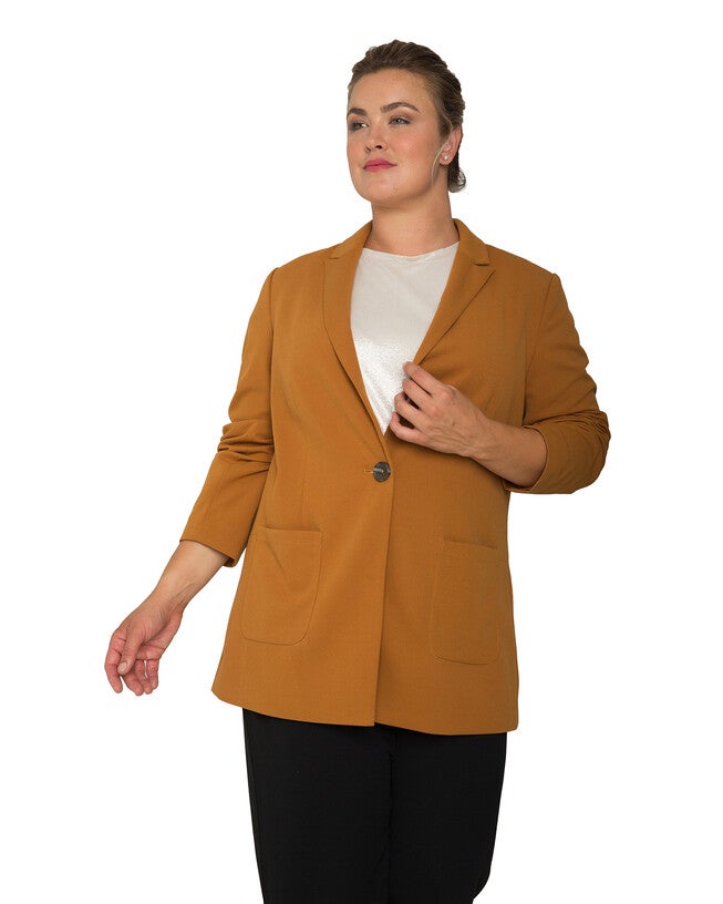 Plus Size Women's Burgundy Blazer Jacket, Dark Mustard / Mustard, hi-res image number 0