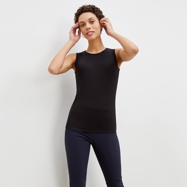 Paige Tank - Ribbed Pima Cotton, Black / Black, alternate image number 3