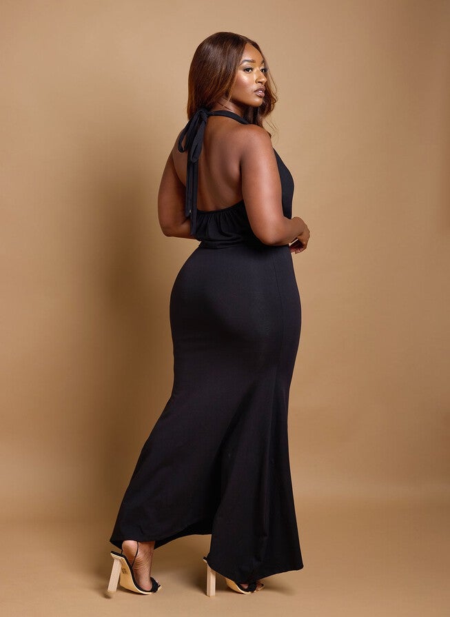 ISABELLA MERMAID BODYCON MAXI DRESS, Black / Black, alternate image number null
