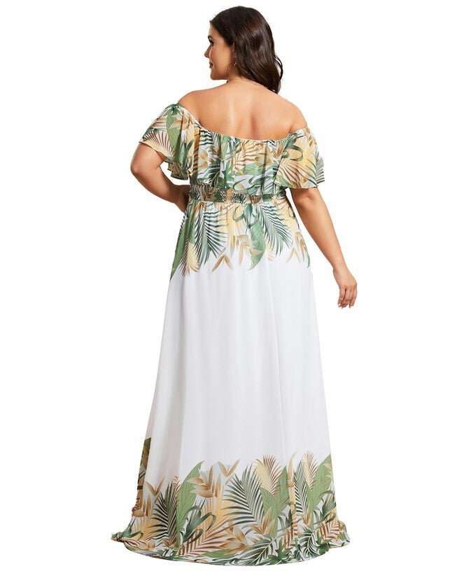 Summer Printed Chiffon Off the Shoulder A-Line Evening Dress, , alternate image number 5