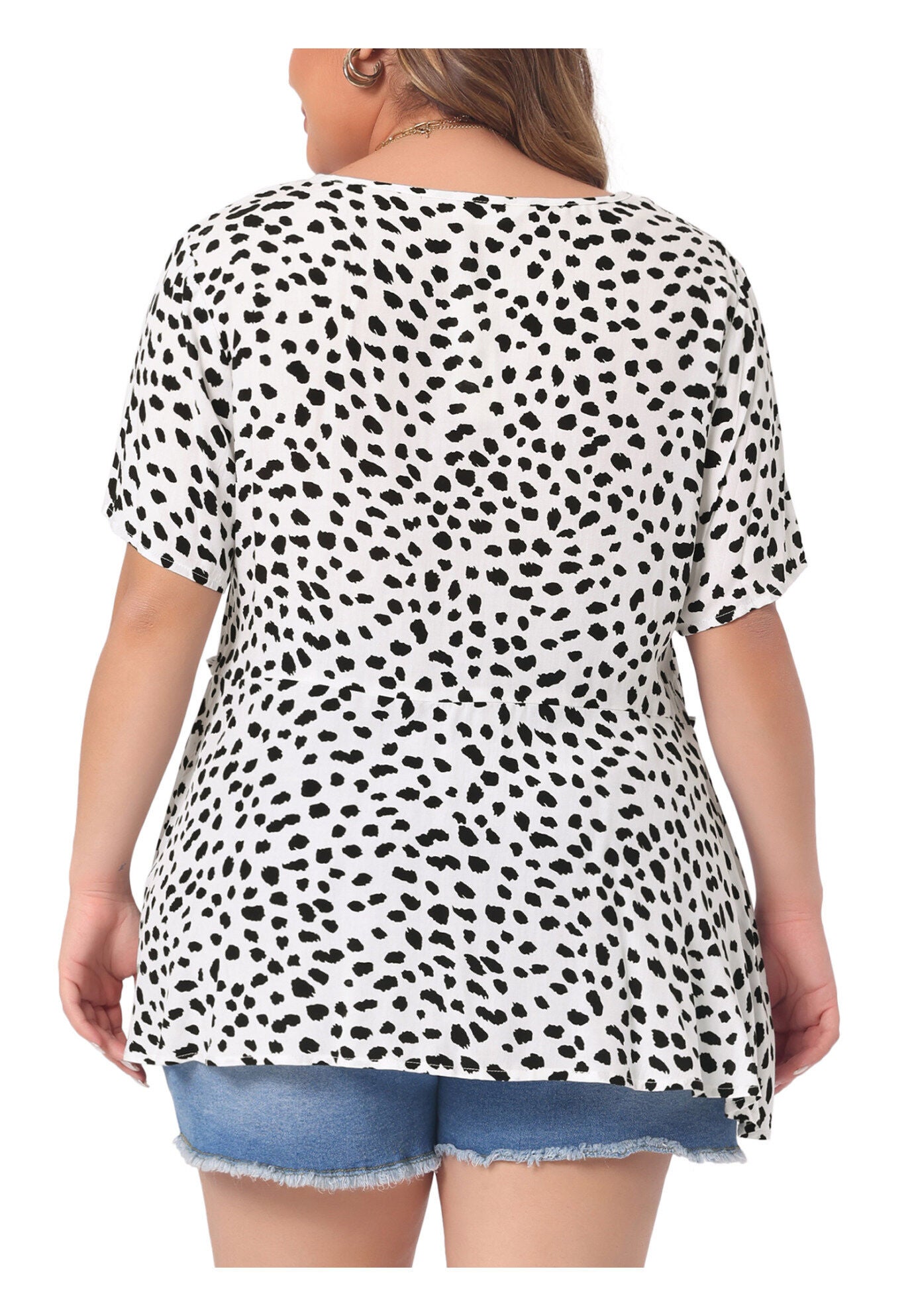 Polka Dots Crew Neck Short Sleeve Peplum Top, White / White, alternate image number 3