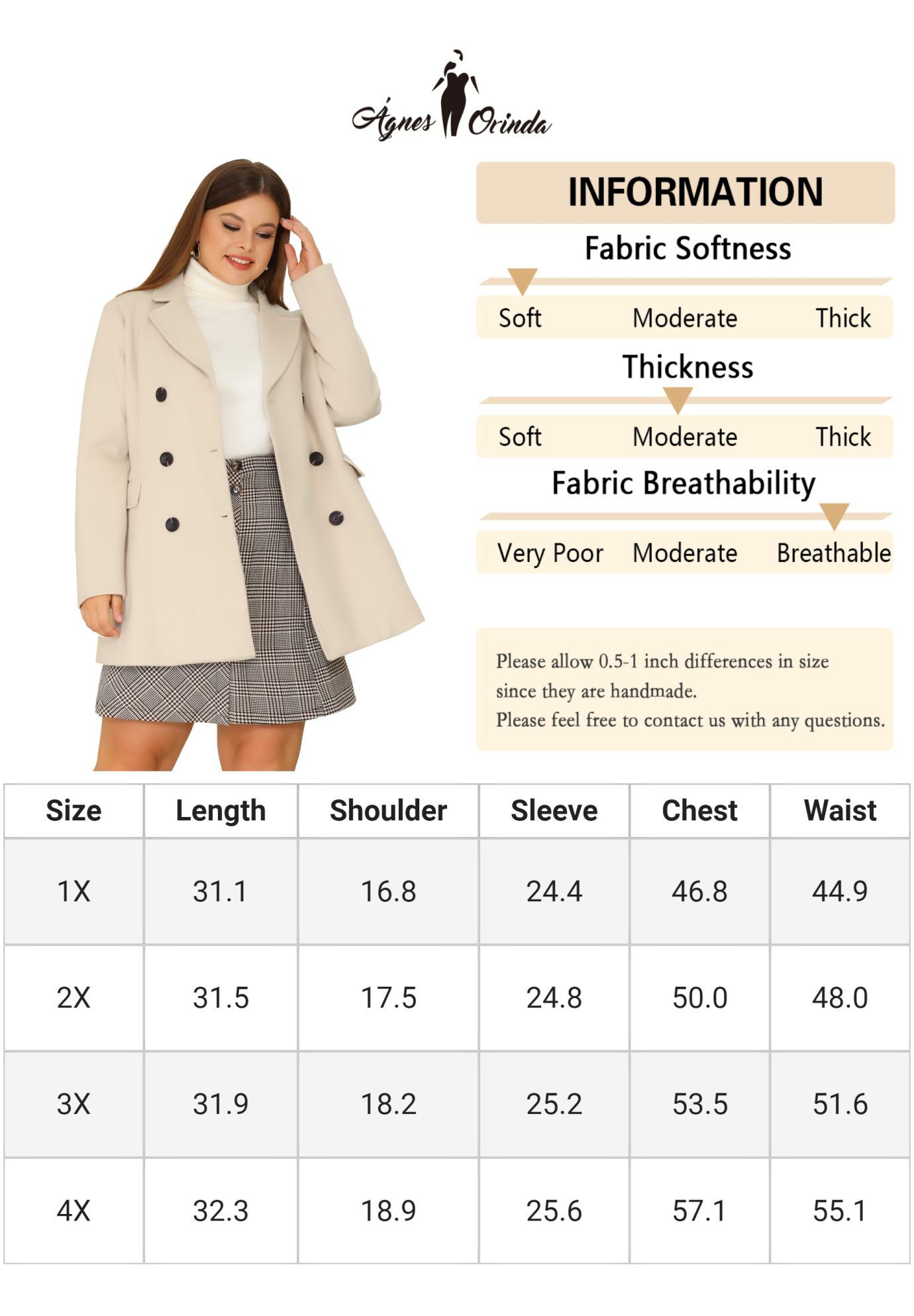 NOTCHED LAPEL DOUBLE BREASTED COAT, Beige / Beige, alternate image number 1