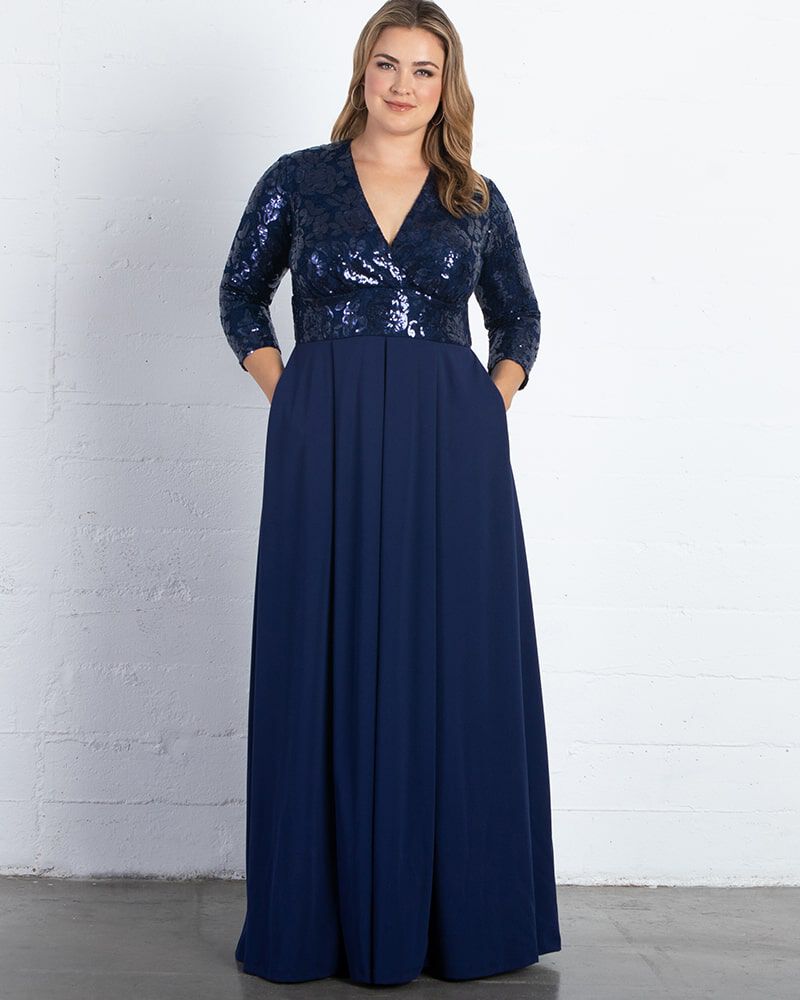 Paris Pleated Sequin Gown, NOCTURNAL NAVY / Navy, alternate image number 3