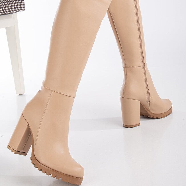 ALIZE - CREAM WIDE CALF PLATFORM BOOTS, BEIGE / Beige, alternate image number 2