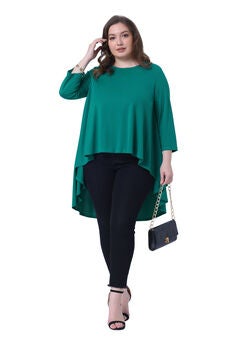 3/4 Sleeve Crew Neck Asymmetrical Hem Tunic Shirt