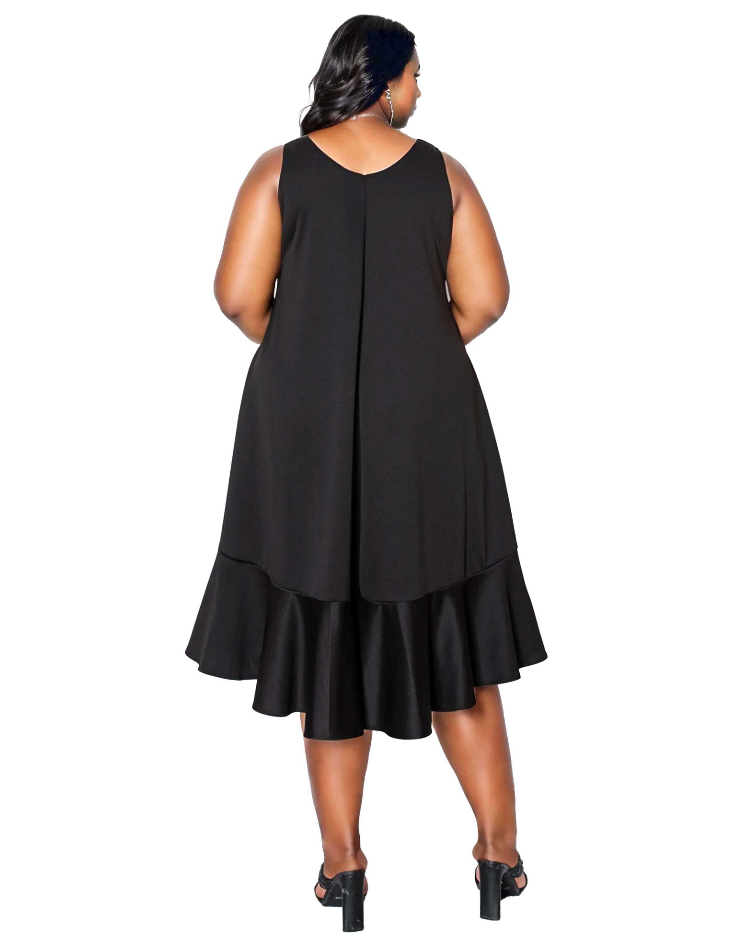SIMONE SLEEVELESS POCKET FLARE DRESS, Black / Black, alternate image number 2