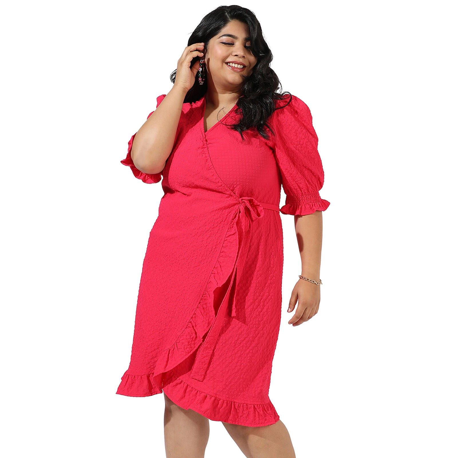 Solid Pink Wrap Dress, Pink / Pink, hi-res image number 0