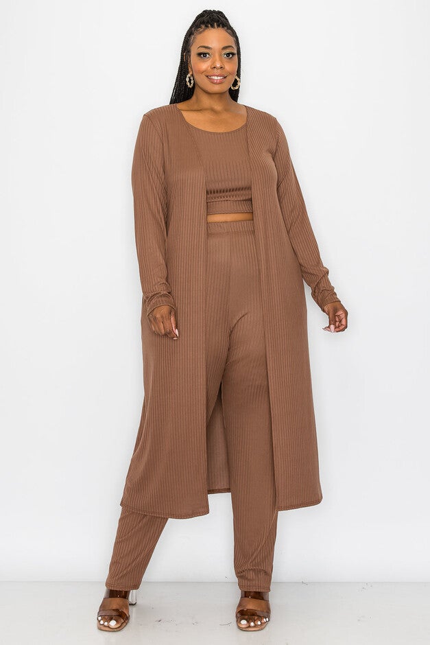 KHLOE THREE PIECE RIB SET, Light Brown / Brown, hi-res image number 0