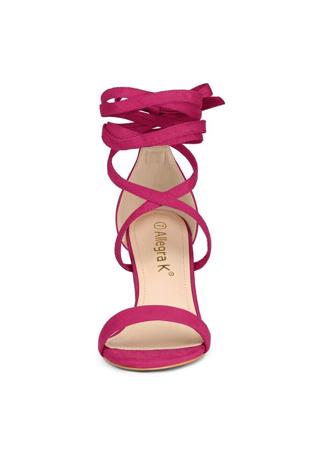Strappy Chunky High Heels Lace Up Heels Sandals, Hot Pink / Deep Fuchsia, alternate image number null