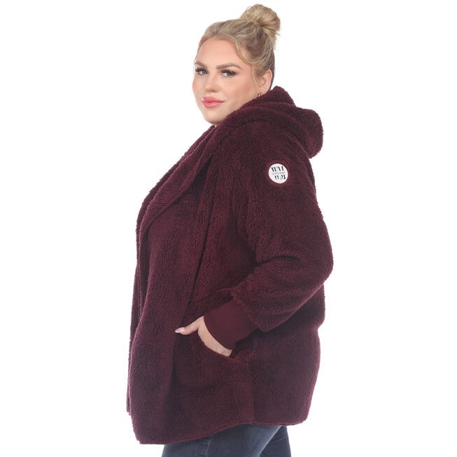 Plush Hooded Cardigan with Pockets, , alternate image number 7