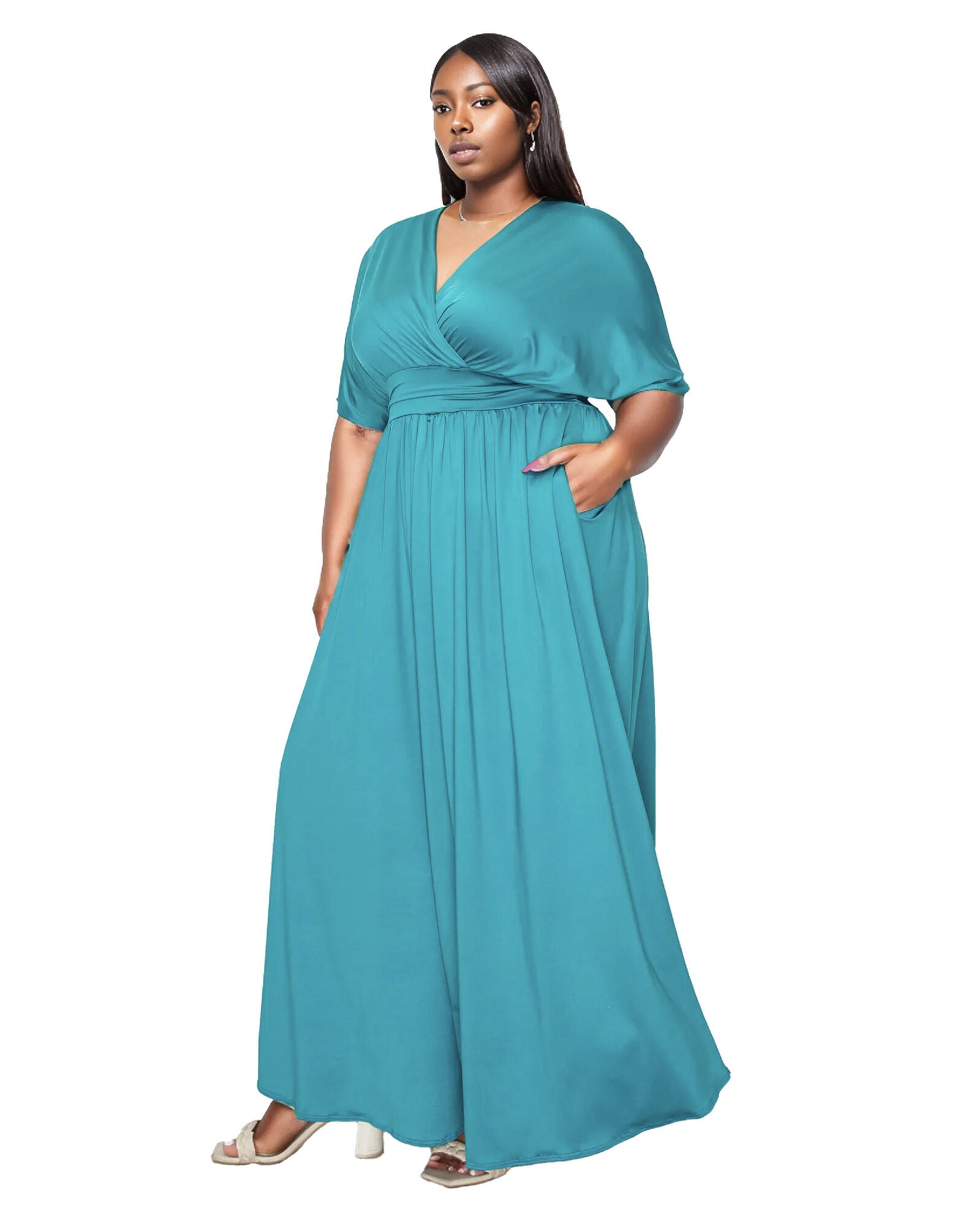Raffi Pocket Empire Waist Maxi Dress, Jade / Turquoise, alternate image number 2