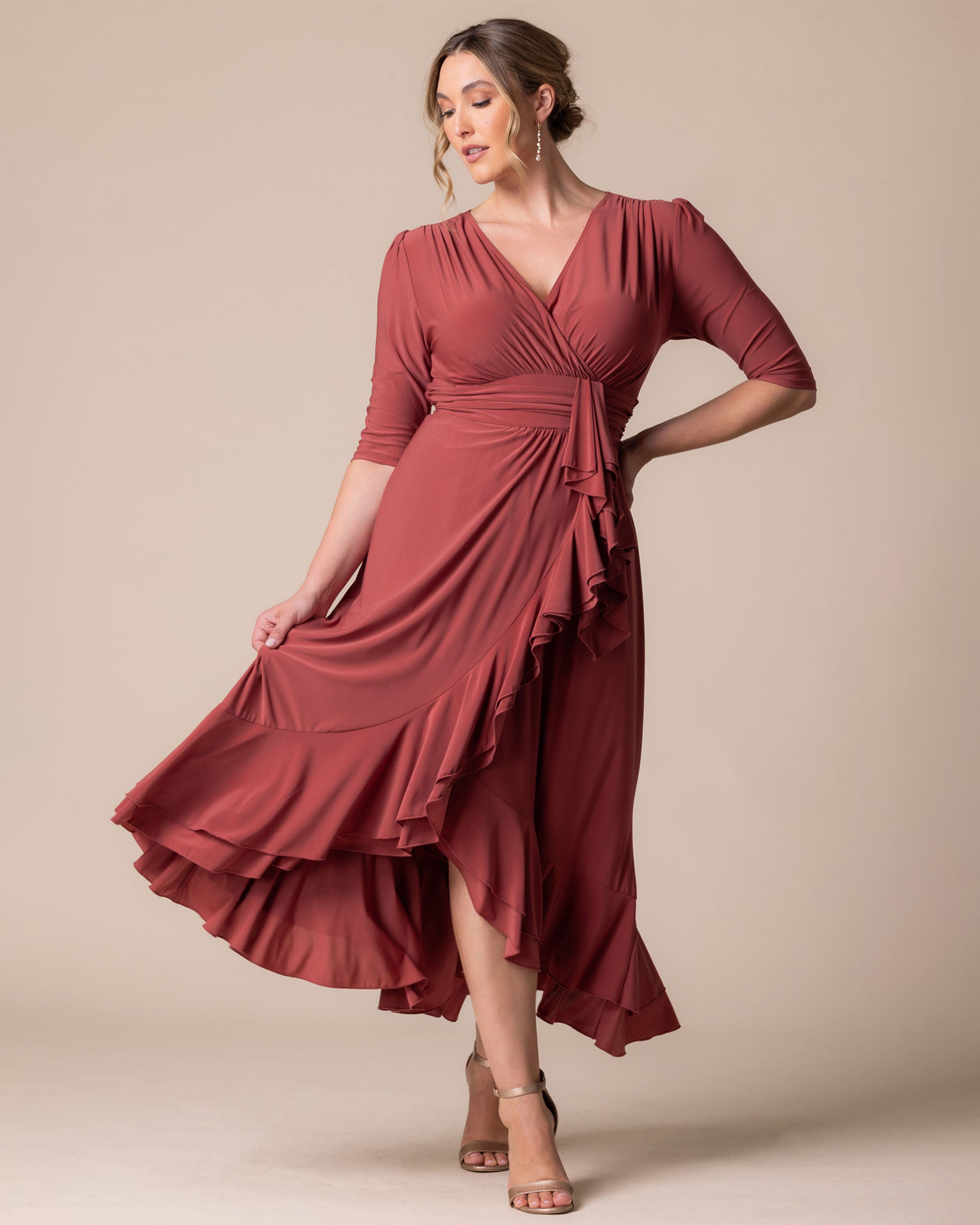 Veronica Ruffle Evening Gown, ROSY SUNSET / Terracotta, alternate image number 4