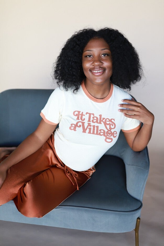 It Takes a Village Adult Retro Ringer T-Shirt, Ivory / Ivory, hi-res image number 0