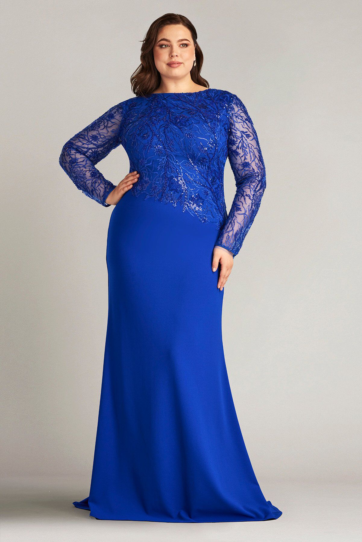 Ren Bead Embroidered Crepe Gown - PLUS SIZE, MYSTIC BLUE / see-description, hi-res image number 0