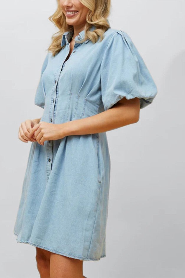Viviane Soft Wash Denim Shirt Dress Short Sleeve, Blue / Light Blue, alternate image number 2