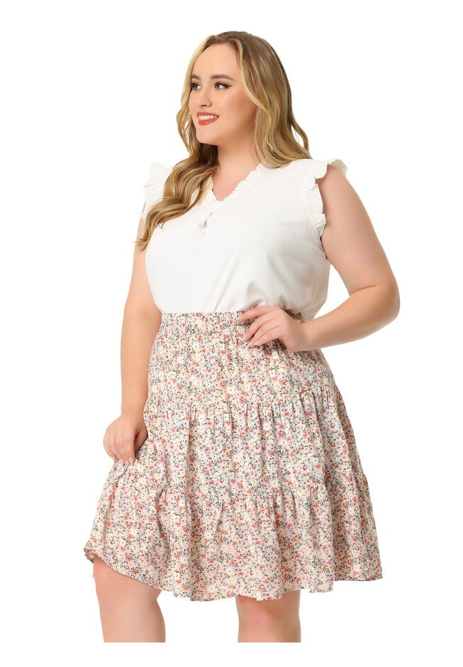 Summer Floral A-Line Stretch High Waist Tiered Skirt, Pink / Pink, alternate image number 3