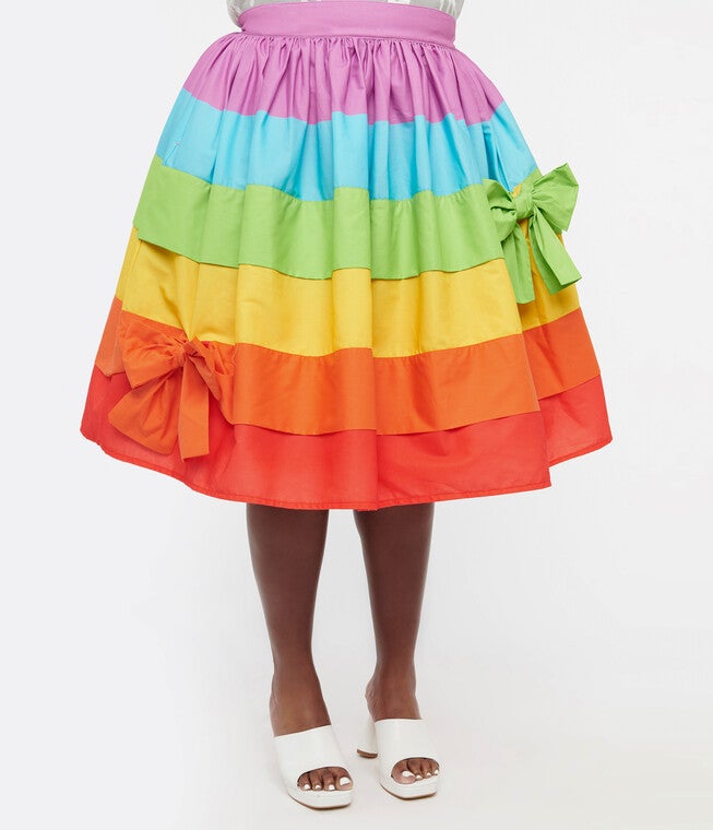 Unique Vintage 1950s Rainbow Stripe Gellar Swing Skirt, , alternate image number 4