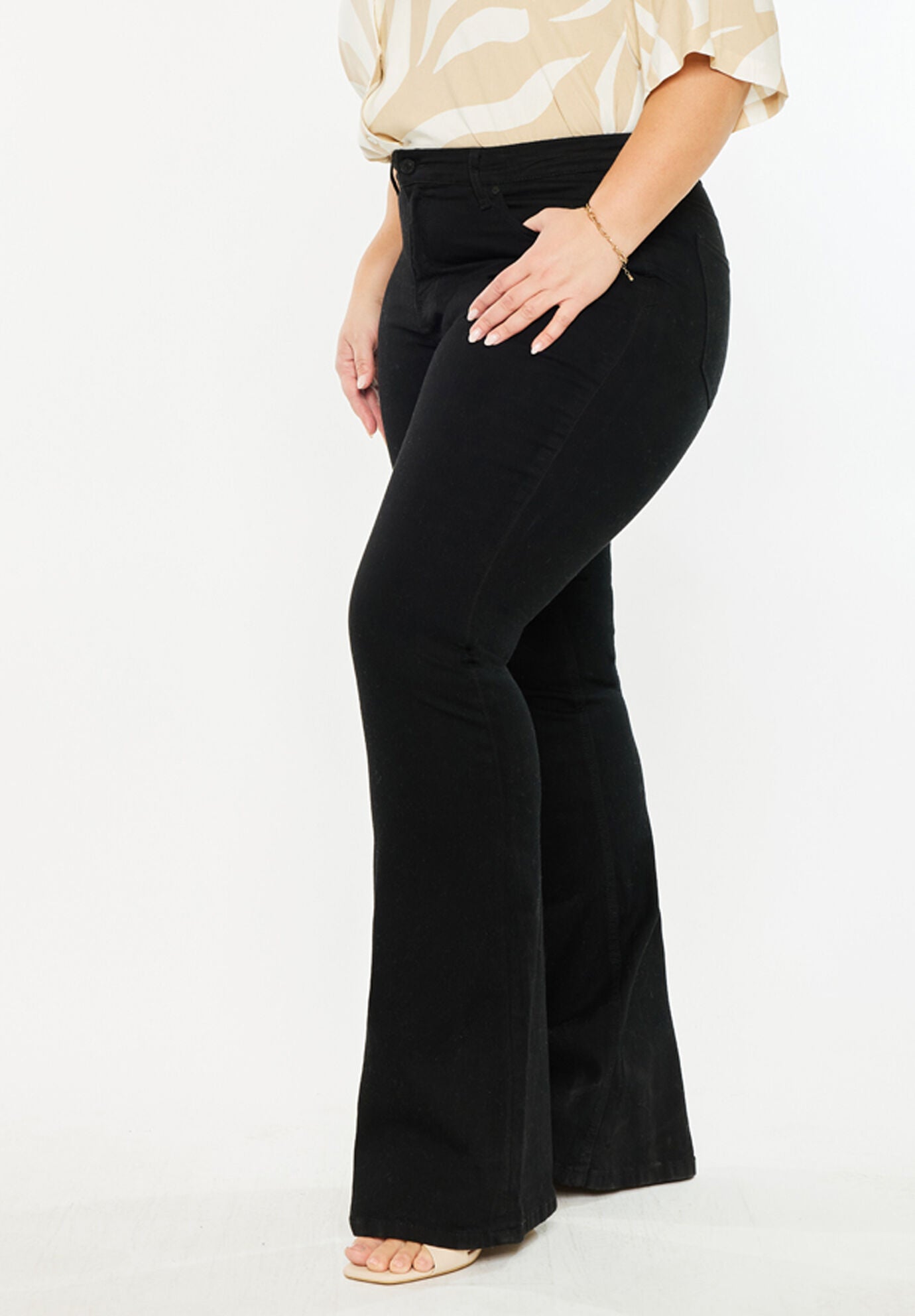 Gabriel Mid Rise Flare Jeans (Plus Size), Black / Black, alternate image number 4