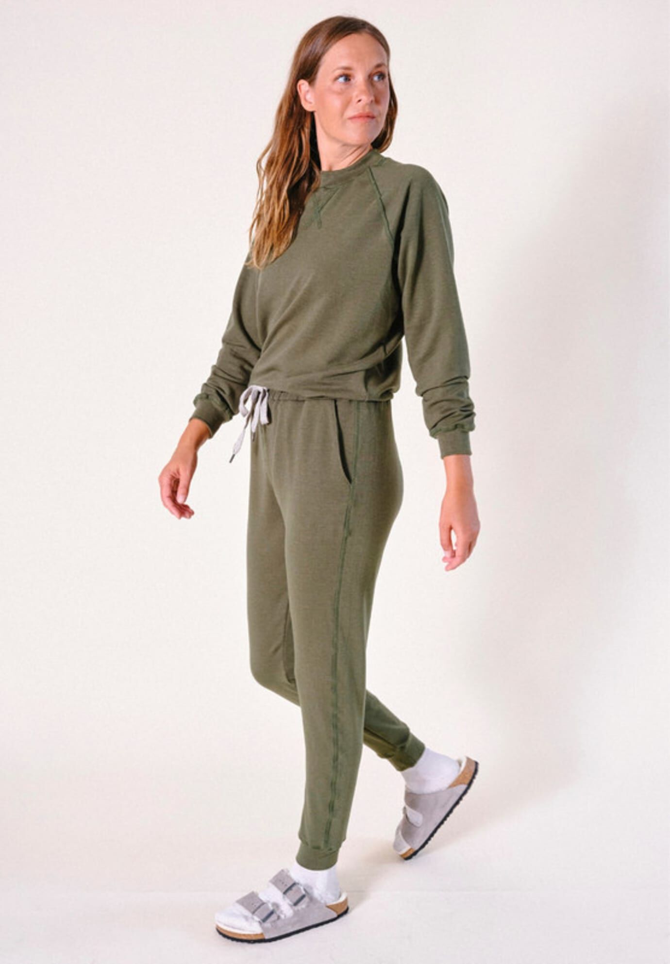 Plus Agnes Raglan Organic Cotton + Tencel Sweatshirt, Moss / Olive Green, alternate image number 3